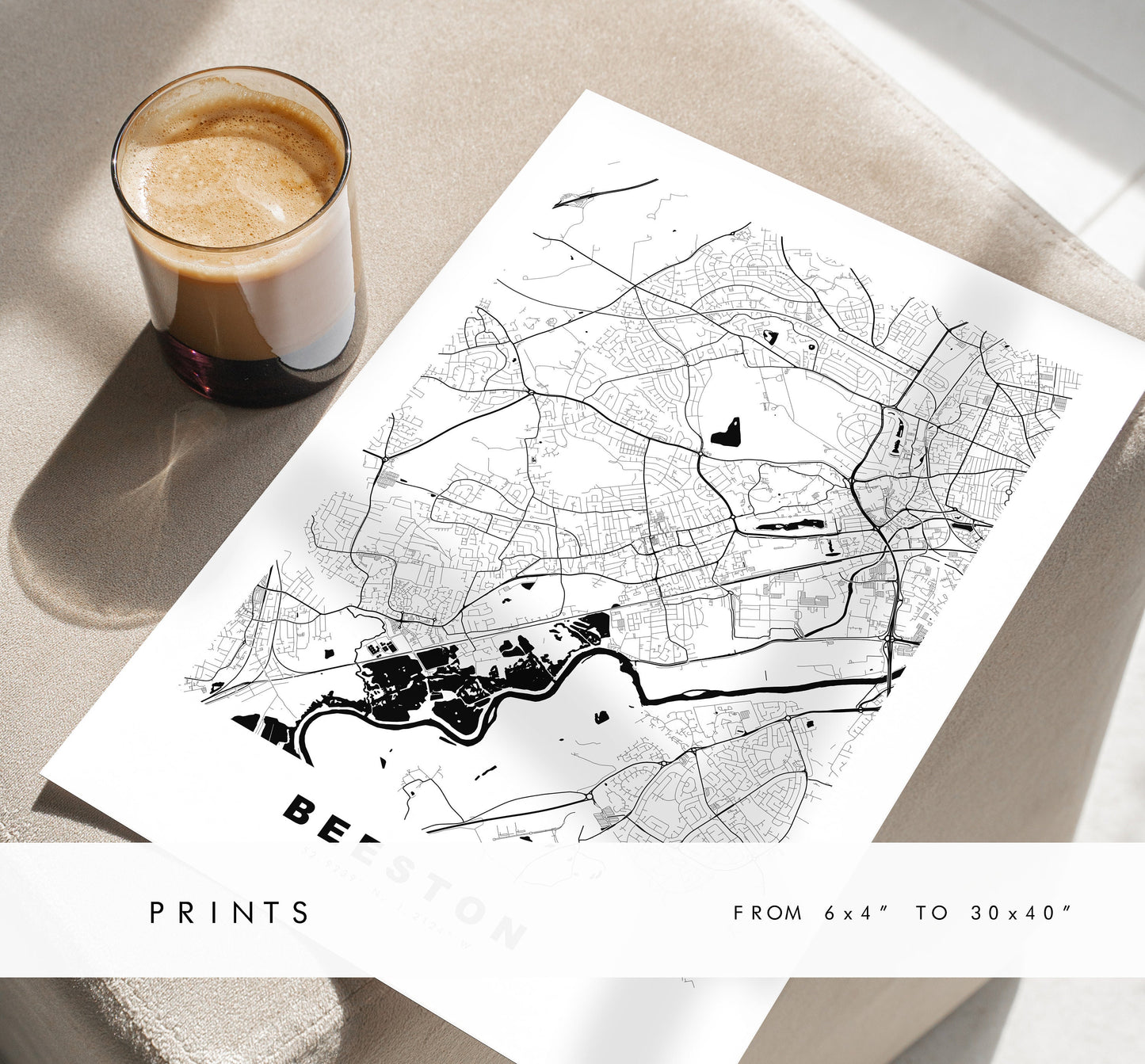 Beeston Map Print - Minimalist City Map Poster - Map Art - UK - Beeston Print - Beeston Poster - Different Colours Available