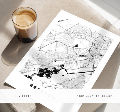 Beeston Map Print - Minimalist City Map Poster - Map Art - UK - Beeston Print - Beeston Poster - Different Colours Available