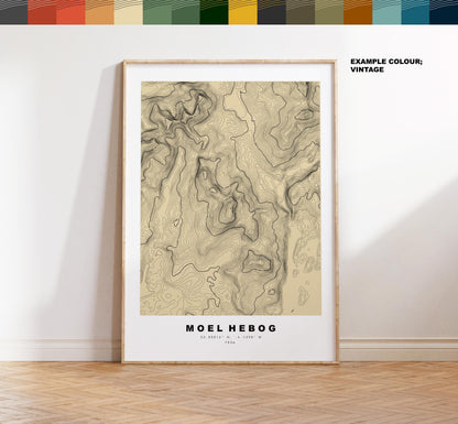 Moel Hebog Print - Contour Map - Snowdonia - Wales - Topographic Map - Print - Poster - Wall Art - Moel Hebog Poster - Bare Hill of the Hawk