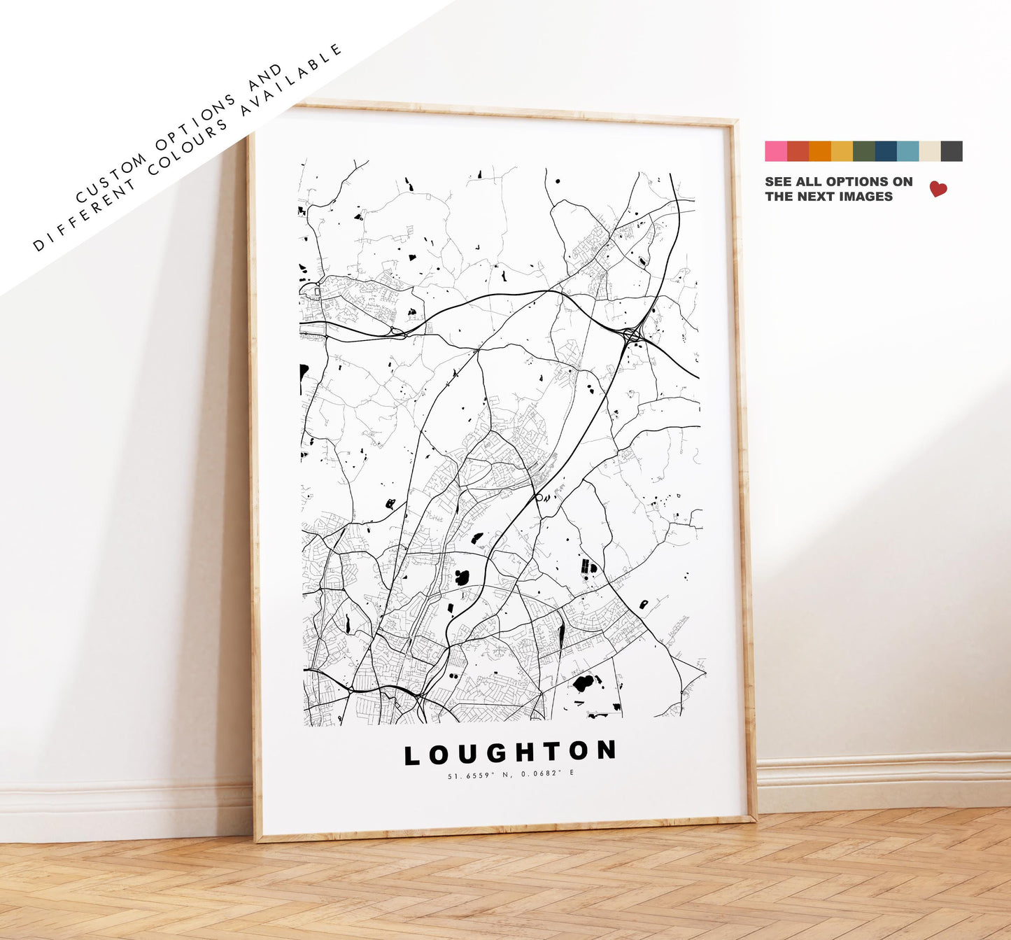 Loughton Map Print - Minimalist City Map Poster - Map Art - UK - Loughton Print - Loughton, Essex - Different Colours Available