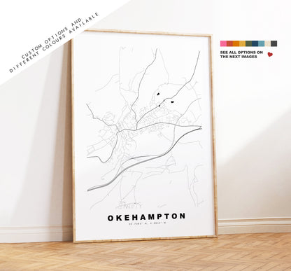 Okehampton Map Print - Minimalist City Map Poster - Map Wall Art - UK - Okehampton Print - Okehampton Poster - Different Colours Available