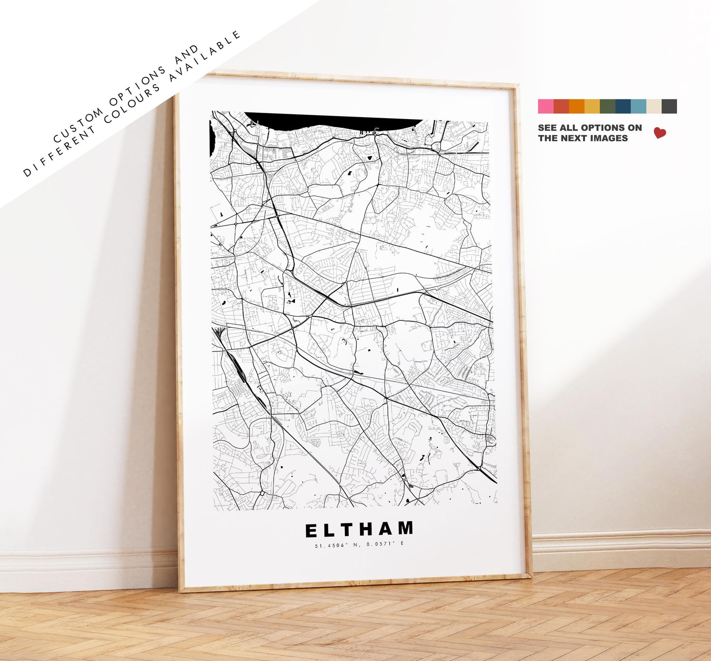 Eltham Map Print - Minimalist City Map Poster - Map Art - UK - Eltham Print - Eltham, London - Different Colours Available