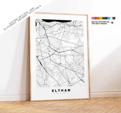 Eltham Map Print - Minimalist City Map Poster - Map Art - UK - Eltham Print - Eltham, London - Different Colours Available