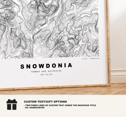Snowdonia Print - Contour Map -  Snowdonia Map - Topographic Map - Print - Poster - Wall Art - Snowdonia Gift - Snowdon - Topography - Wales