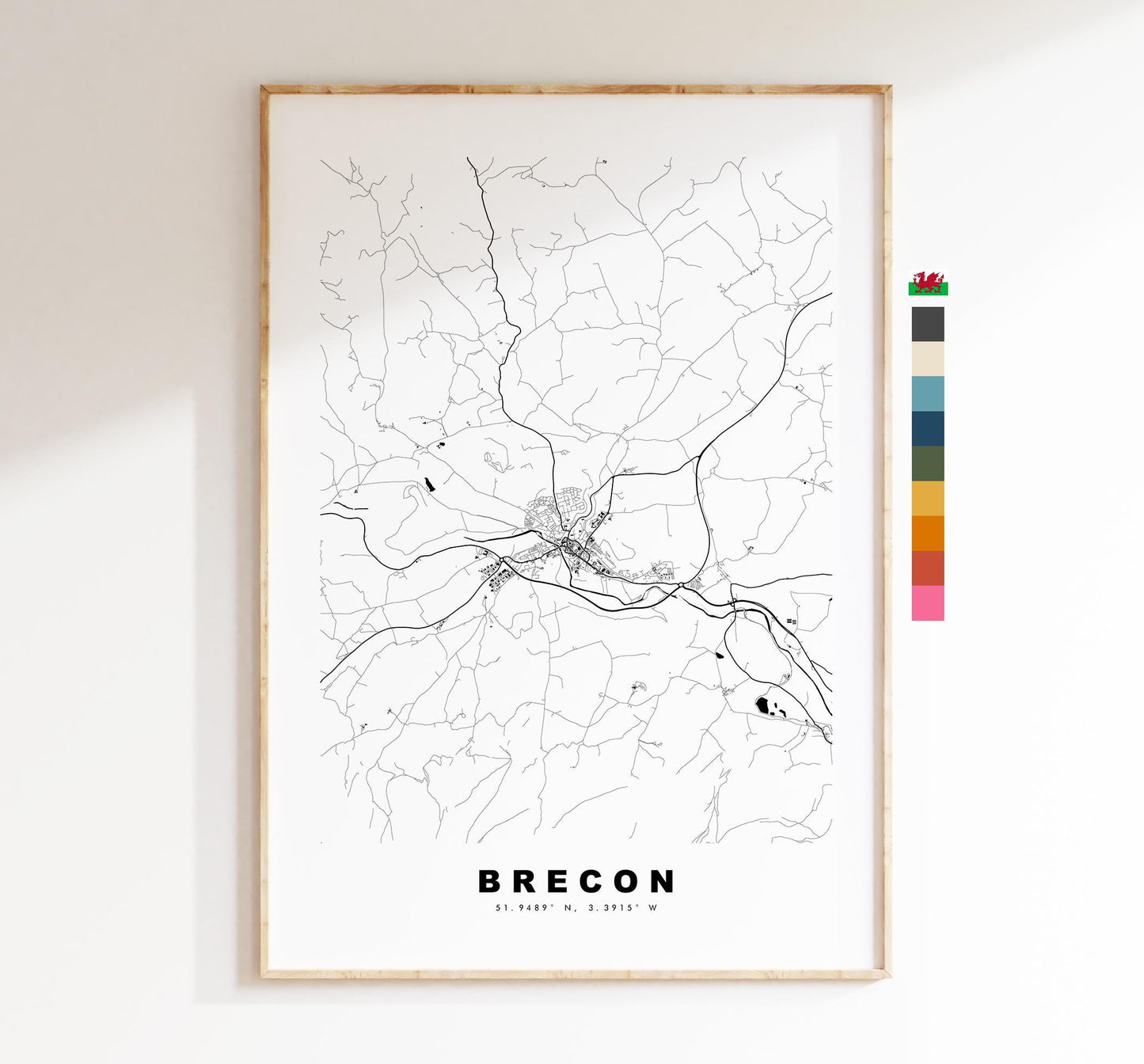 Brecon Map Print - Minimalist City Map Poster - Map Art - Wales - UK - Brecon Print - Brecon Poster - Different Colours Available
