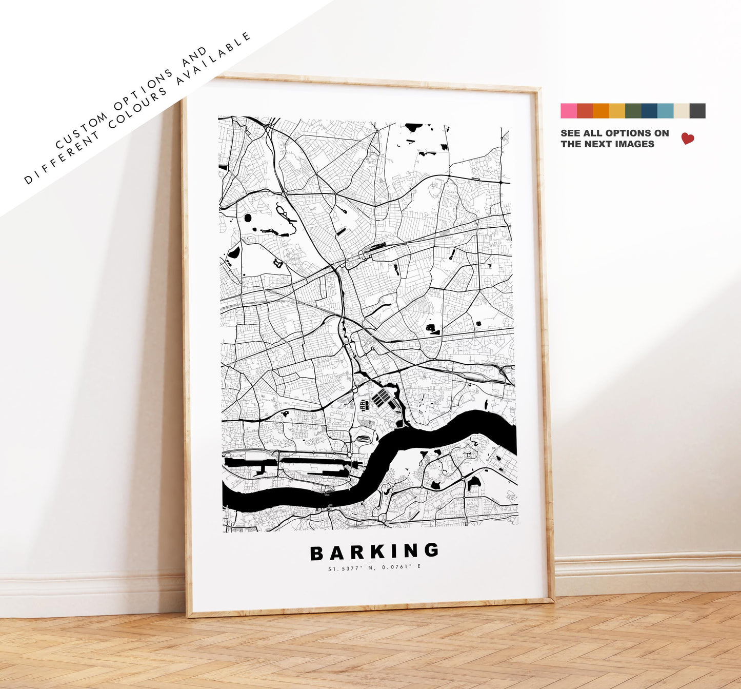 Barking Map Print - Minimalist City Map Poster - Map Art - UK - Barking Print - Barking, London - Different Colours Available