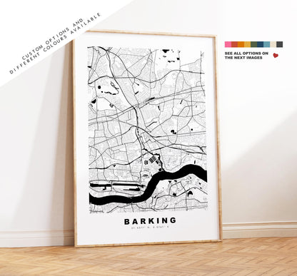 Barking Map Print - Minimalist City Map Poster - Map Art - UK - Barking Print - Barking, London - Different Colours Available