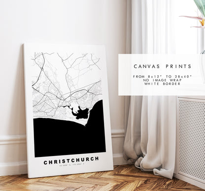 Christchurch Map Print - Minimalist City Map Poster - Map Art - UK - Christchurch Print - Christchurch Poster - Different Colours Available