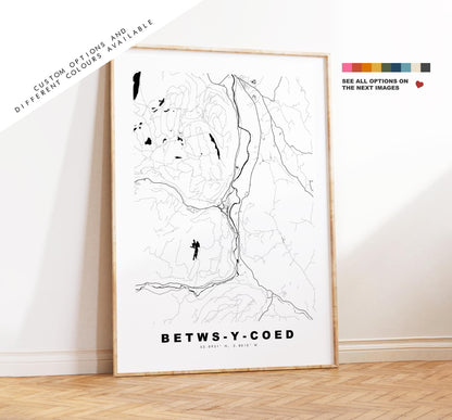 Betws-y-Coed Map Print - Minimalist City Map Poster - Map Art - Wales - UK - Betws-y-Coed Print - Poster - Different Colours Available