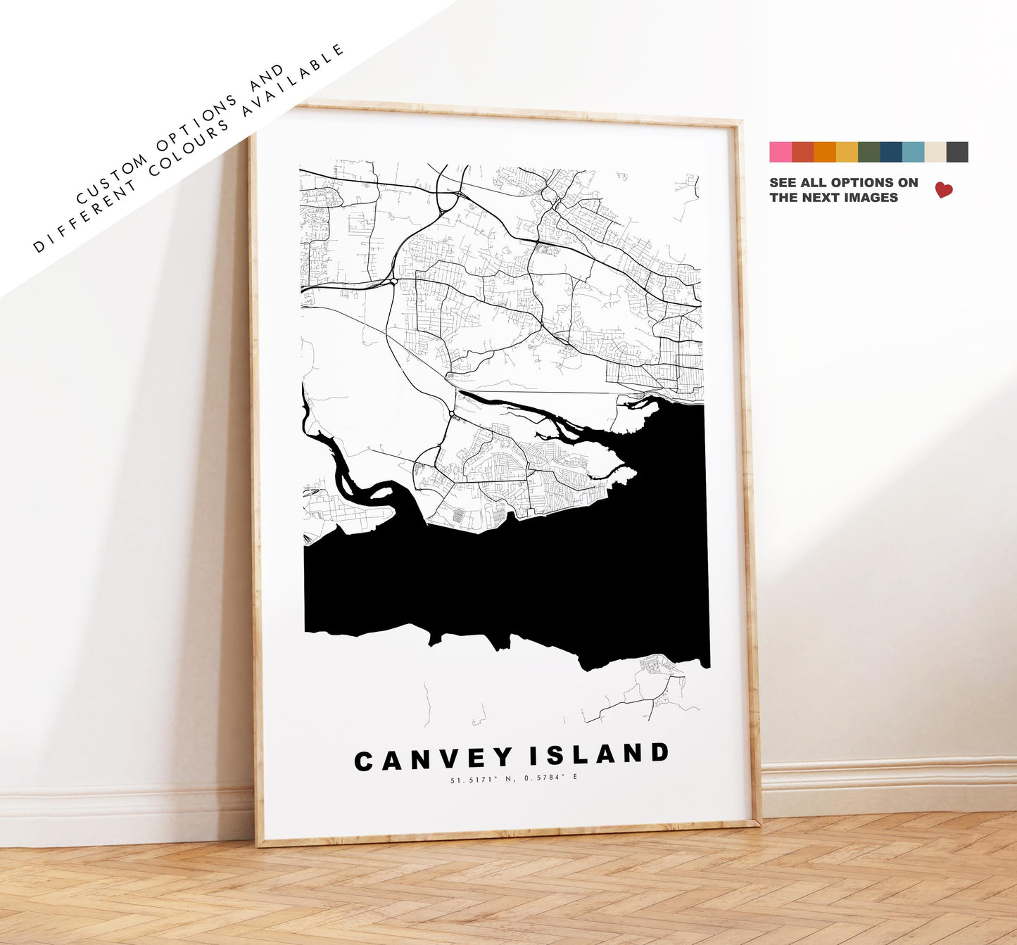 Canvey Island Map Print - Minimalist City Map Poster - Map Art - UK - Canvey Island Print - Essex - Different Colours Available