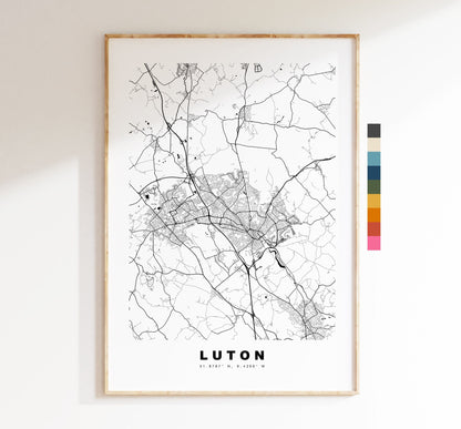Luton Map Print - Minimalist City Map Poster - Map Wall Art - UK - Luton Print - Luton Poster - Different Colours Available