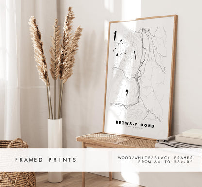 Betws-y-Coed Map Print - Minimalist City Map Poster - Map Art - Wales - UK - Betws-y-Coed Print - Poster - Different Colours Available