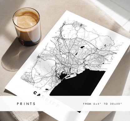 Cardiff Map Print - Minimalist City Map Poster - Map Art - Wales - UK - Cardiff Print - Cardiff Poster - Different Colours Available