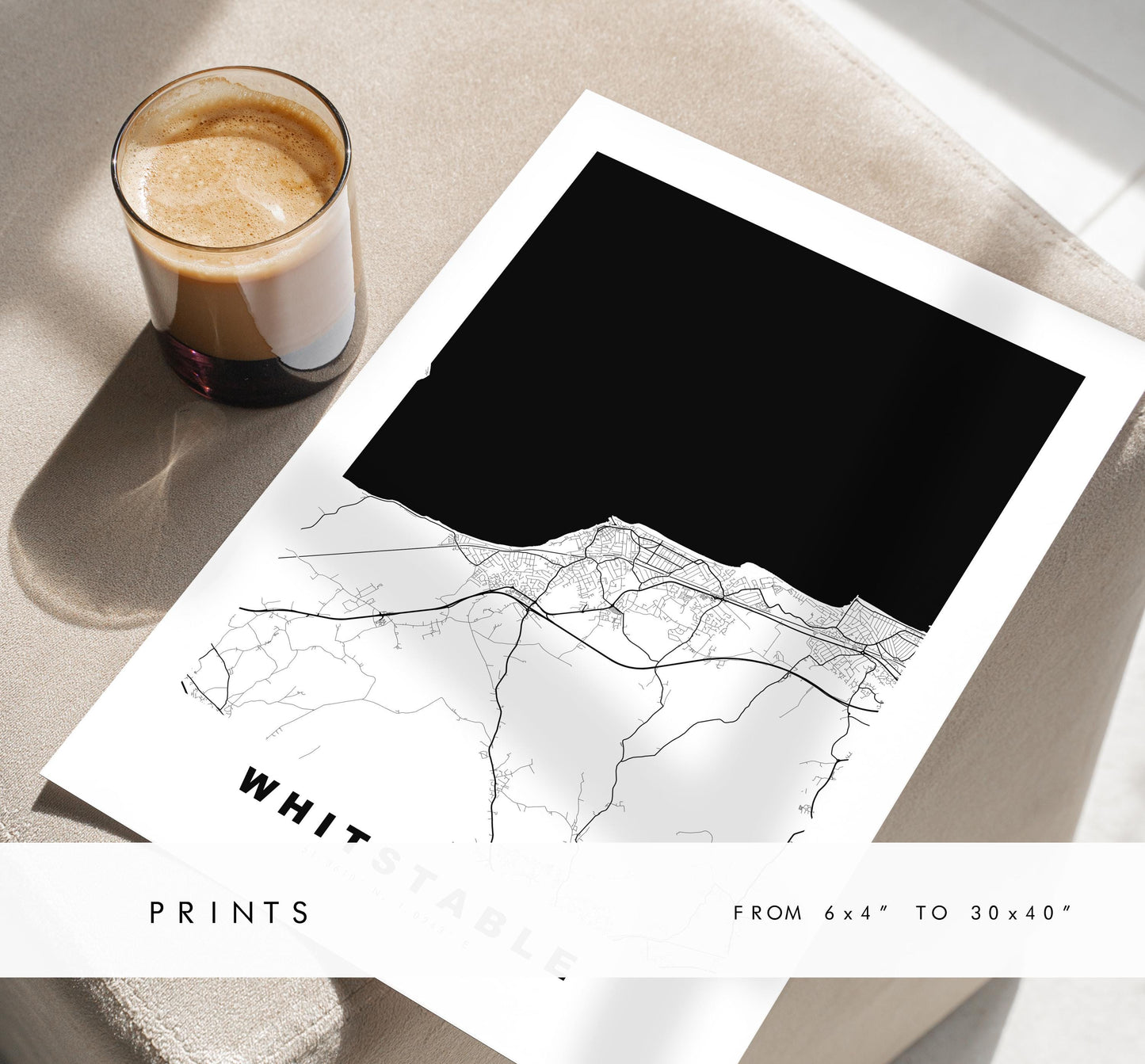 Whitstable Map Print - Minimalist City Map Poster - Map Art - UK - Whitstable Print - Whitstable, Kent - Different Colours Available