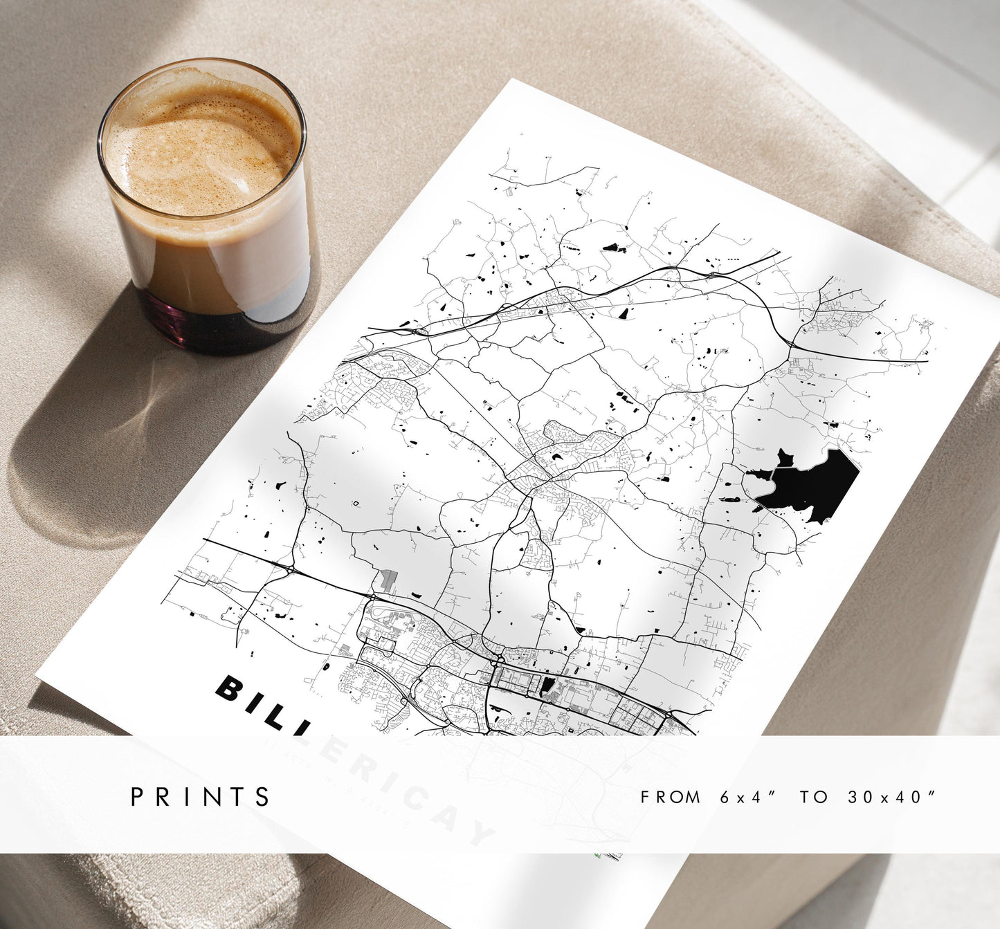 Billericay Map Print - Minimalist City Map Poster - Map Art - UK - Billericay Print - Billericay, Essex - Different Colours Available