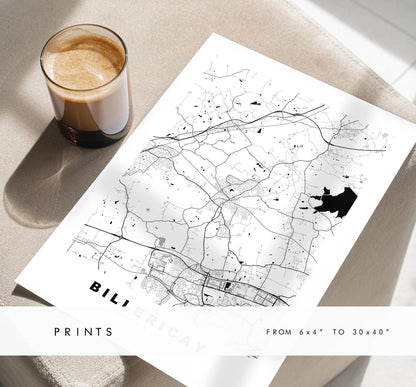 Billericay Map Print - Minimalist City Map Poster - Map Art - UK - Billericay Print - Billericay, Essex - Different Colours Available