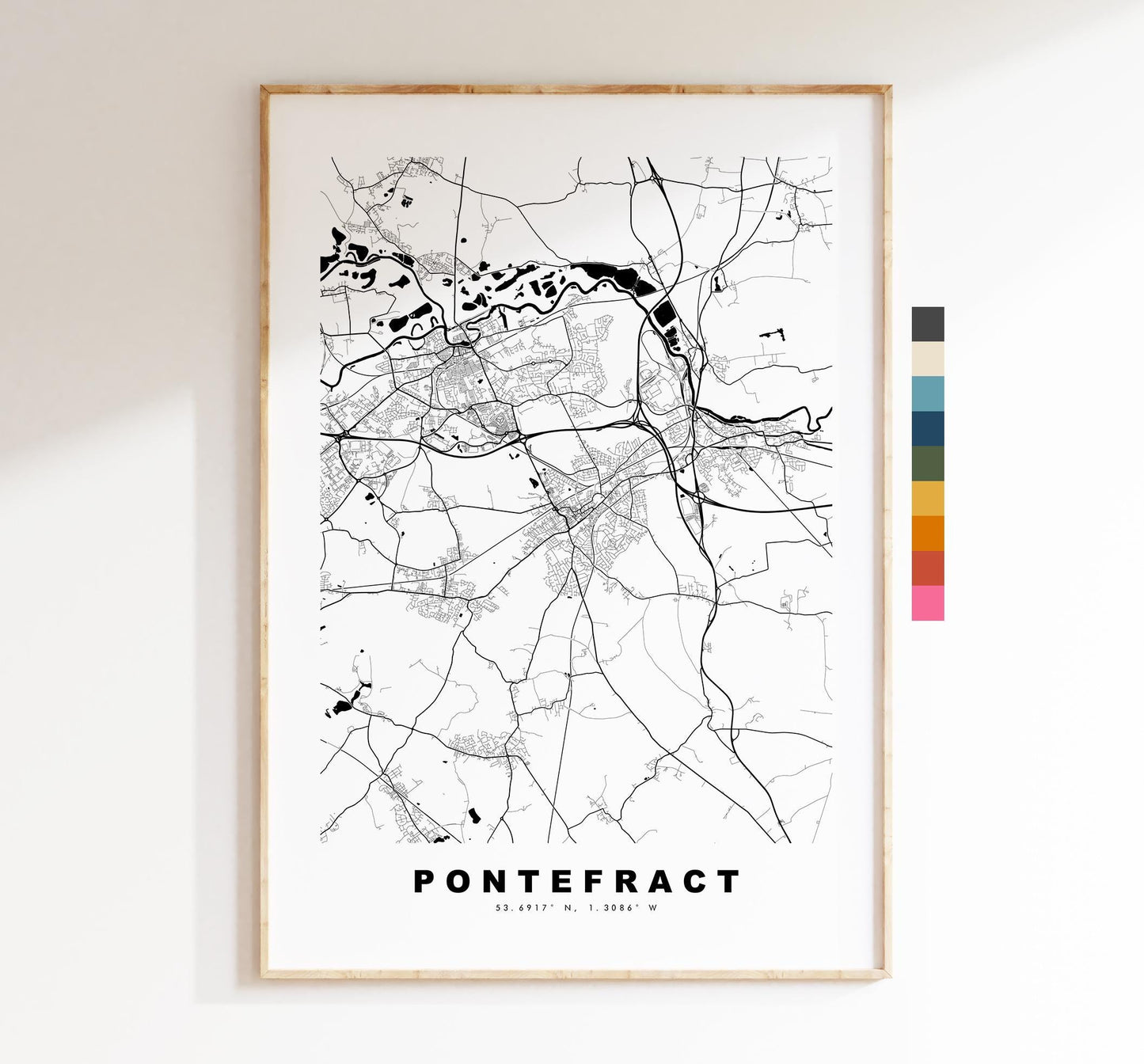 Pontefract Map Print - Minimalist City Map Poster - Map Art - UK - Pontefract Print - Pontefract, Yorkshire - Different Colours Available