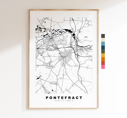 Pontefract Map Print - Minimalist City Map Poster - Map Art - UK - Pontefract Print - Pontefract, Yorkshire - Different Colours Available