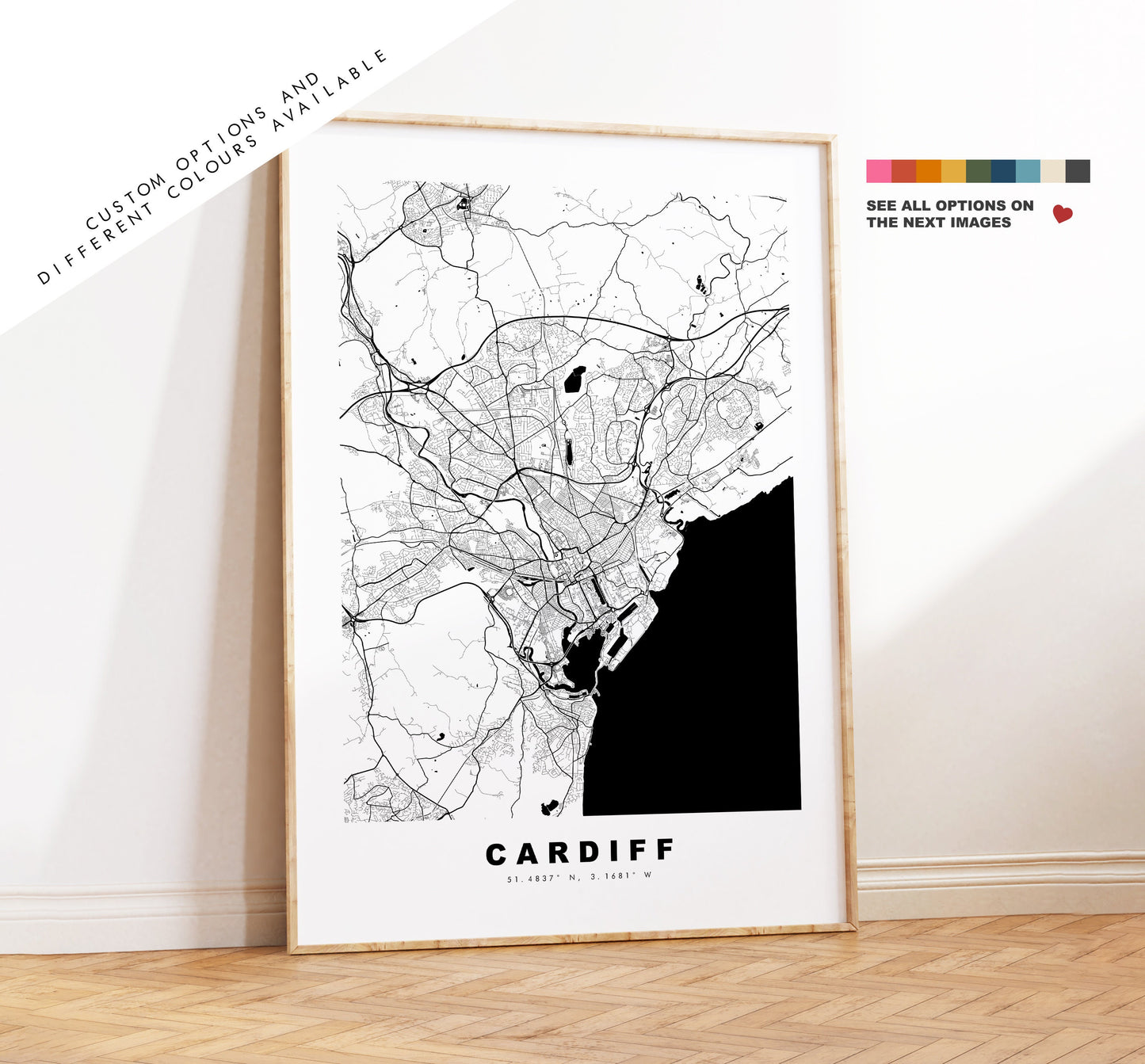 Cardiff Map Print - Minimalist City Map Poster - Map Art - Wales - UK - Cardiff Print - Cardiff Poster - Different Colours Available