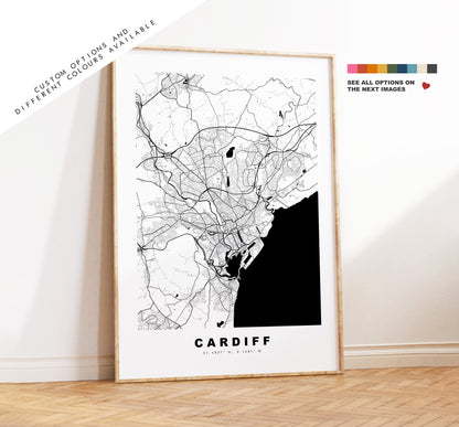 Cardiff Map Print - Minimalist City Map Poster - Map Art - Wales - UK - Cardiff Print - Cardiff Poster - Different Colours Available