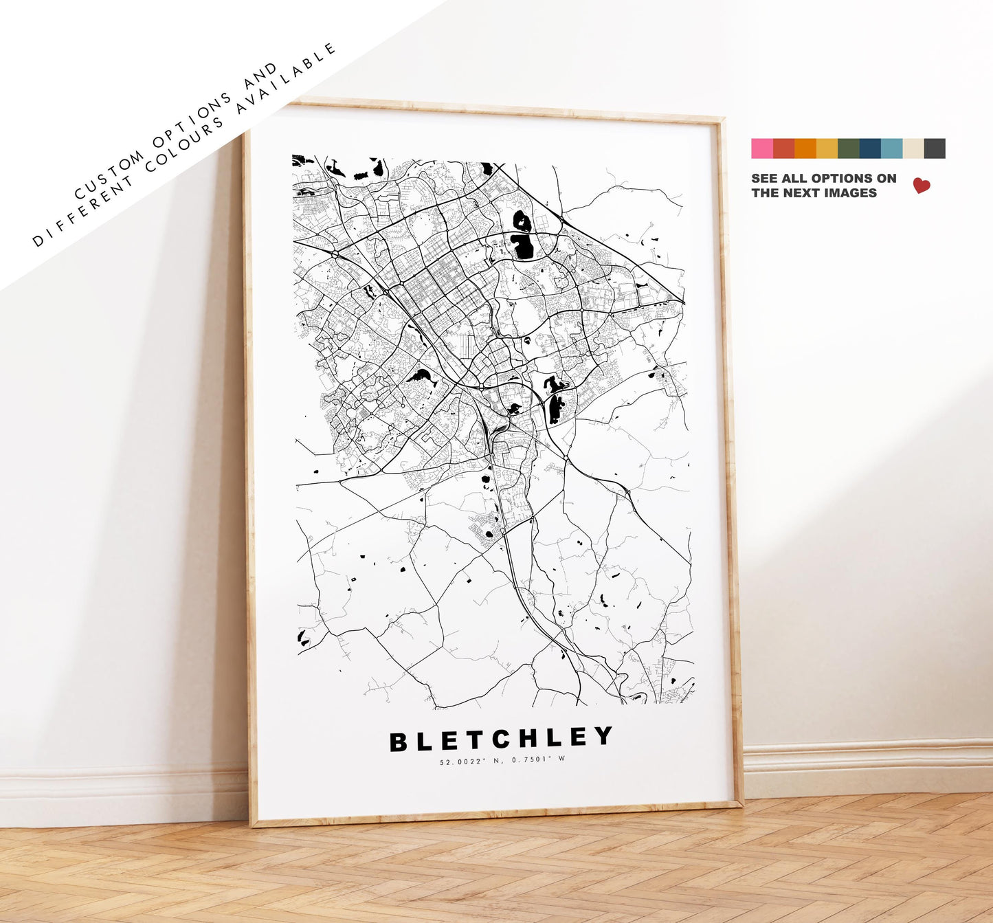 Bletchley Map Print - Minimalist City Map Poster - Map Art - UK - Bletchley Print - Bletchley, Buckinghamshire - Different Colours Available