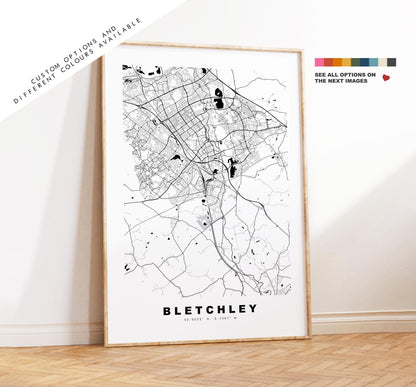 Bletchley Map Print - Minimalist City Map Poster - Map Art - UK - Bletchley Print - Bletchley, Buckinghamshire - Different Colours Available