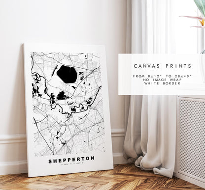 Shepperton Map Print - Minimalist City Map Poster - Map Art - UK - Shepperton Print - Shepperton, Surrey - Different Colours Available
