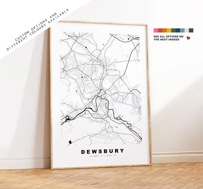Dewsbury Map Print - Minimalist City Map Poster - Map Art - UK - Dewsbury Print - Dewsbury Poster - Different Colours Available