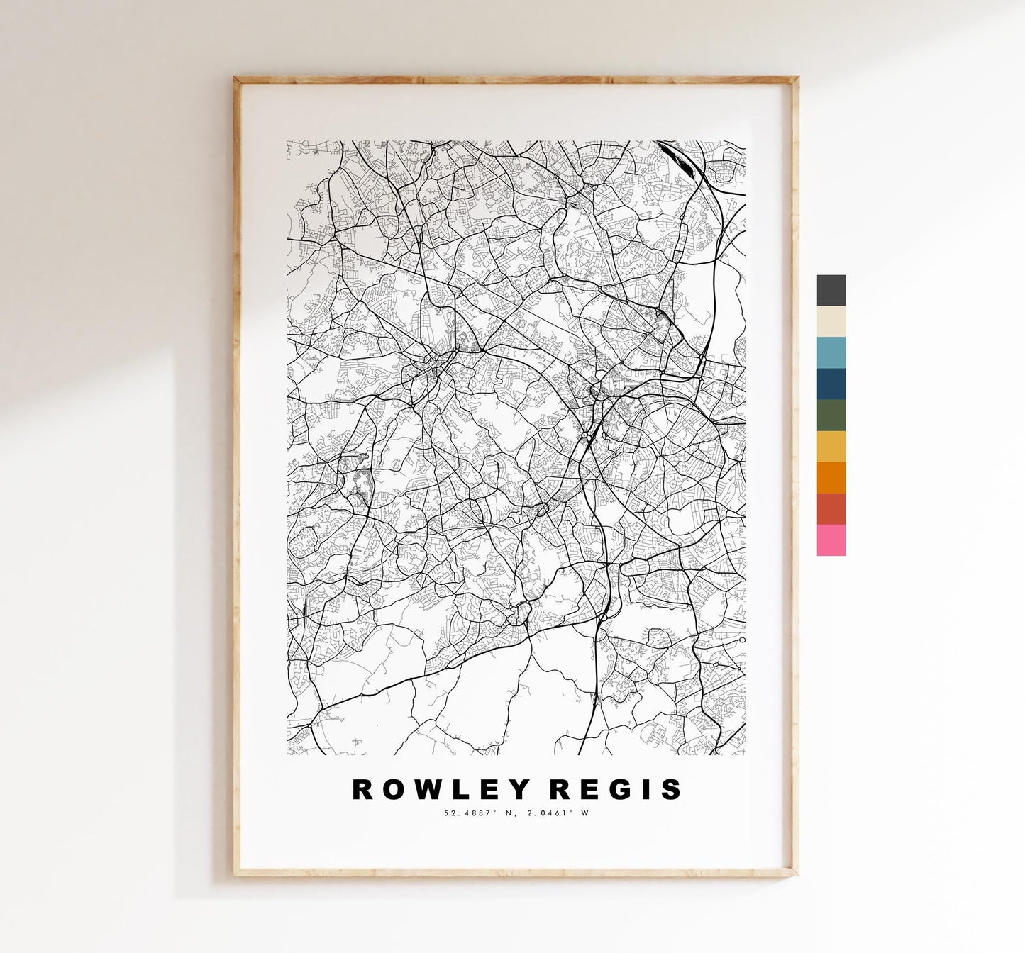 Rowley Regis Map Print - Minimalist City Map Poster - Map Art - UK - Rowley Regis Print - West Midlands - Different Colours Available
