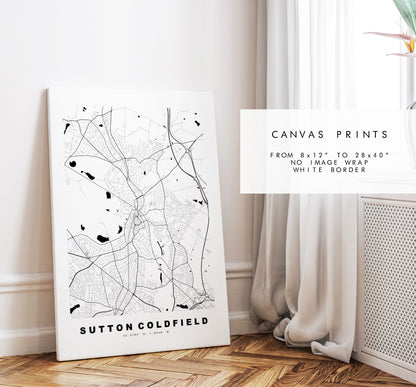 Sutton Coldfield Map Print - Minimalist City Map Poster - Map Art - UK - Sutton Print - Sutton Poster - Different Colours Available