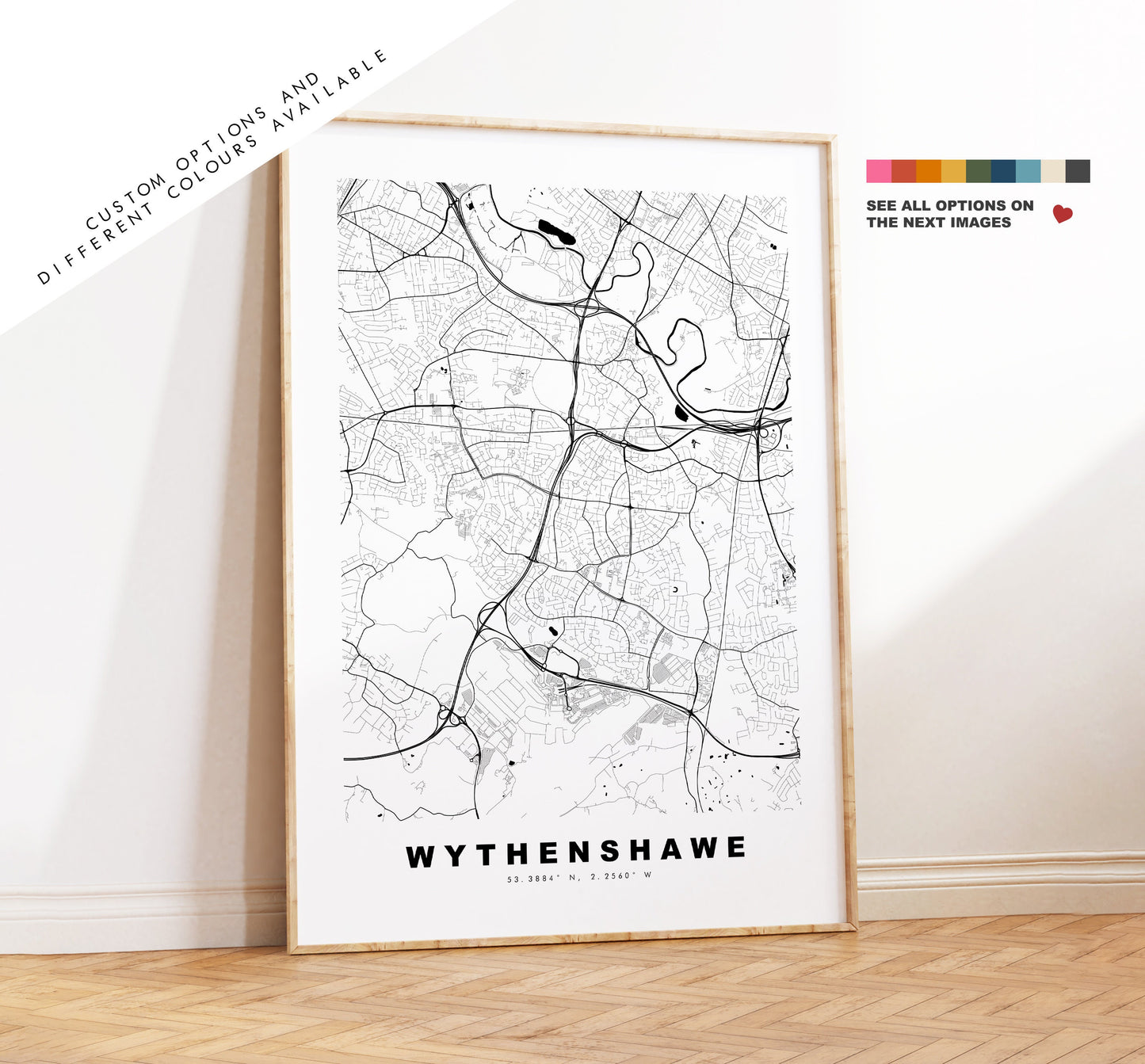Wythenshawe Map Print - Minimalist City Map Poster - Map Art - UK - Wythenshawe Print - Wythenshawe Poster - Different Colours Available