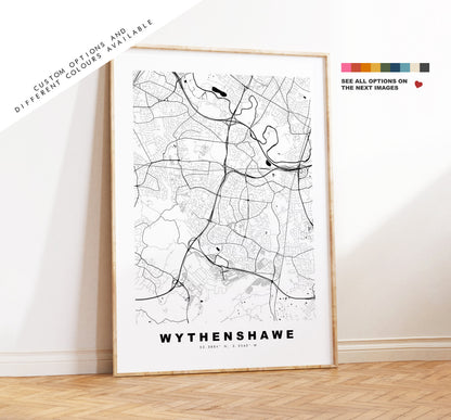 Wythenshawe Map Print - Minimalist City Map Poster - Map Art - UK - Wythenshawe Print - Wythenshawe Poster - Different Colours Available