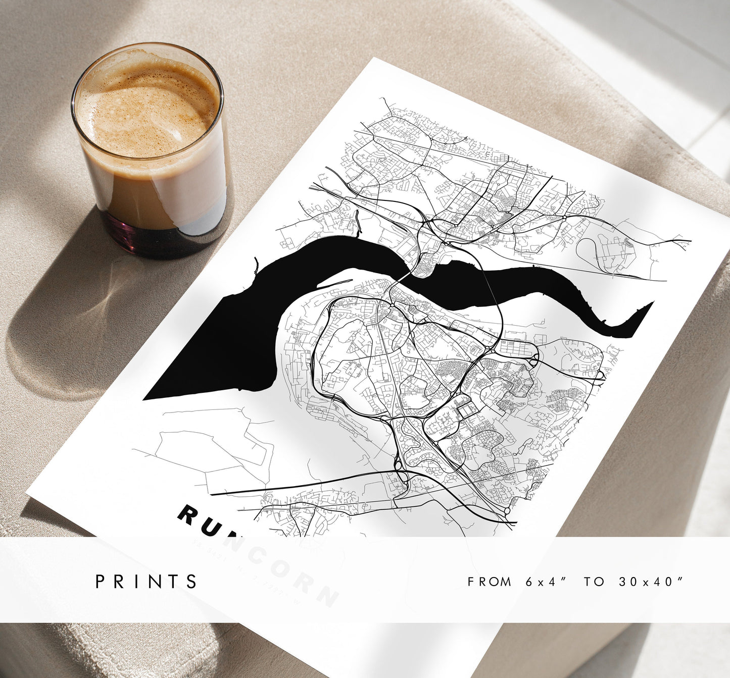 Runcorn Map Print - Minimalist City Map Poster - Map Art - UK - Runcorn Print - Runcorn Poster - Different Colours Available