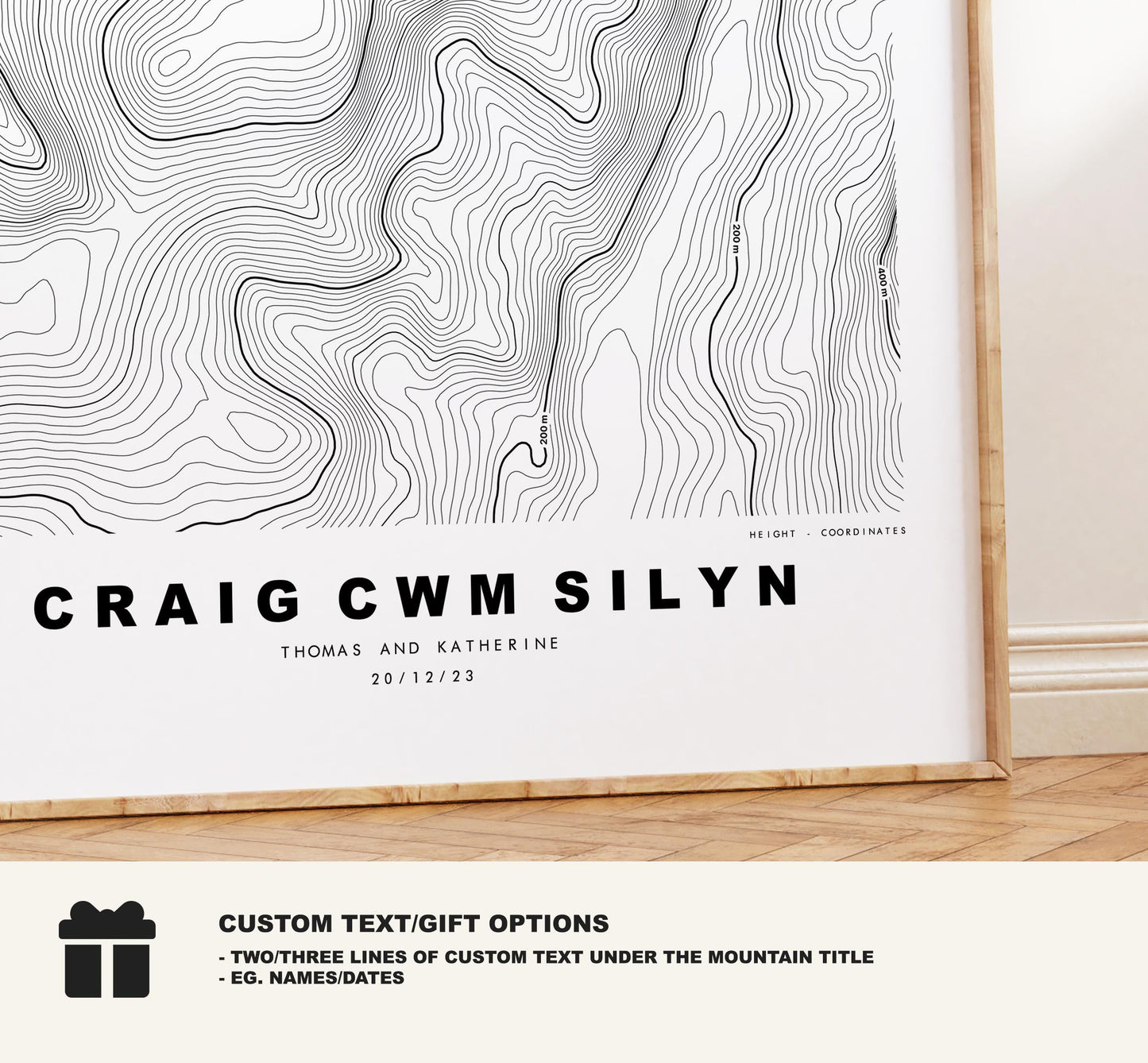 Craig Cym Silyn Print - Contour Map - Craig Cym Silyn Poster - Wales - Topographic Map - Print - Poster - Wall Art - Nantlle Ridge