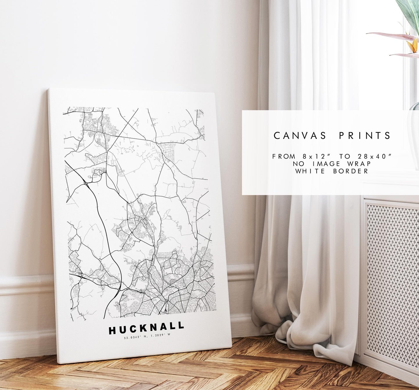 Hucknall Map Print - Minimalist City Map Poster - Map Art - UK - Hucknall Print - Hucknall, Nottinghamshire - Different Colours Available