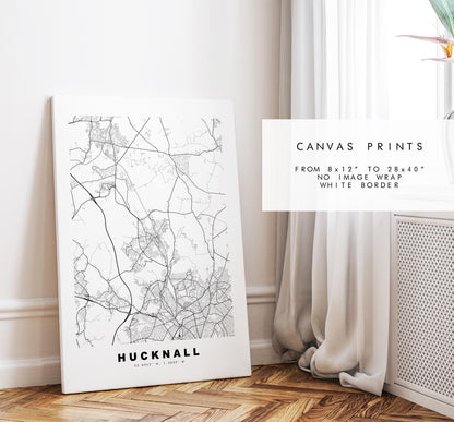 Hucknall Map Print - Minimalist City Map Poster - Map Art - UK - Hucknall Print - Hucknall, Nottinghamshire - Different Colours Available