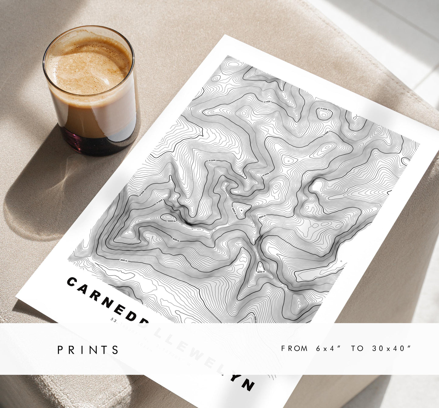 Carnedd Llewelyn Print - Contour Map - Snowdonia - Wales - Topographic Map - Print - Poster - Wall Art - Carnedd Llywelyn - Carneddau
