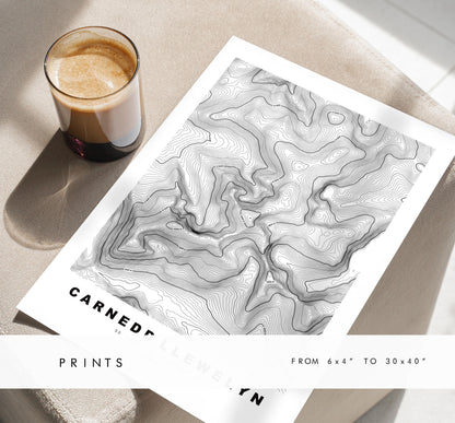 Carnedd Llewelyn Print - Contour Map - Snowdonia - Wales - Topographic Map - Print - Poster - Wall Art - Carnedd Llywelyn - Carneddau