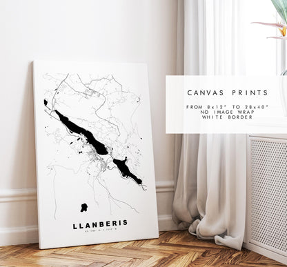 Llanberis Map Print - Minimalist City Map Poster - Map Art - Wales - UK - Llanberis Print - Llanberis Poster - Different Colours Available