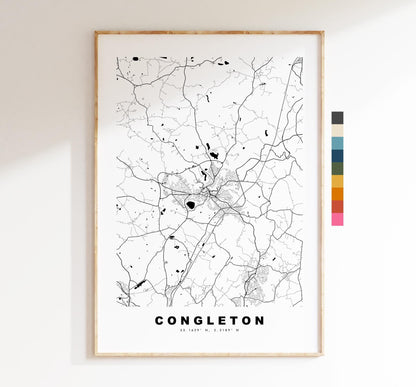 Congleton Map Print - Minimalist City Map Poster - Map Art - UK - Congleton Print - Congleton, Cheshire - Different Colours Available
