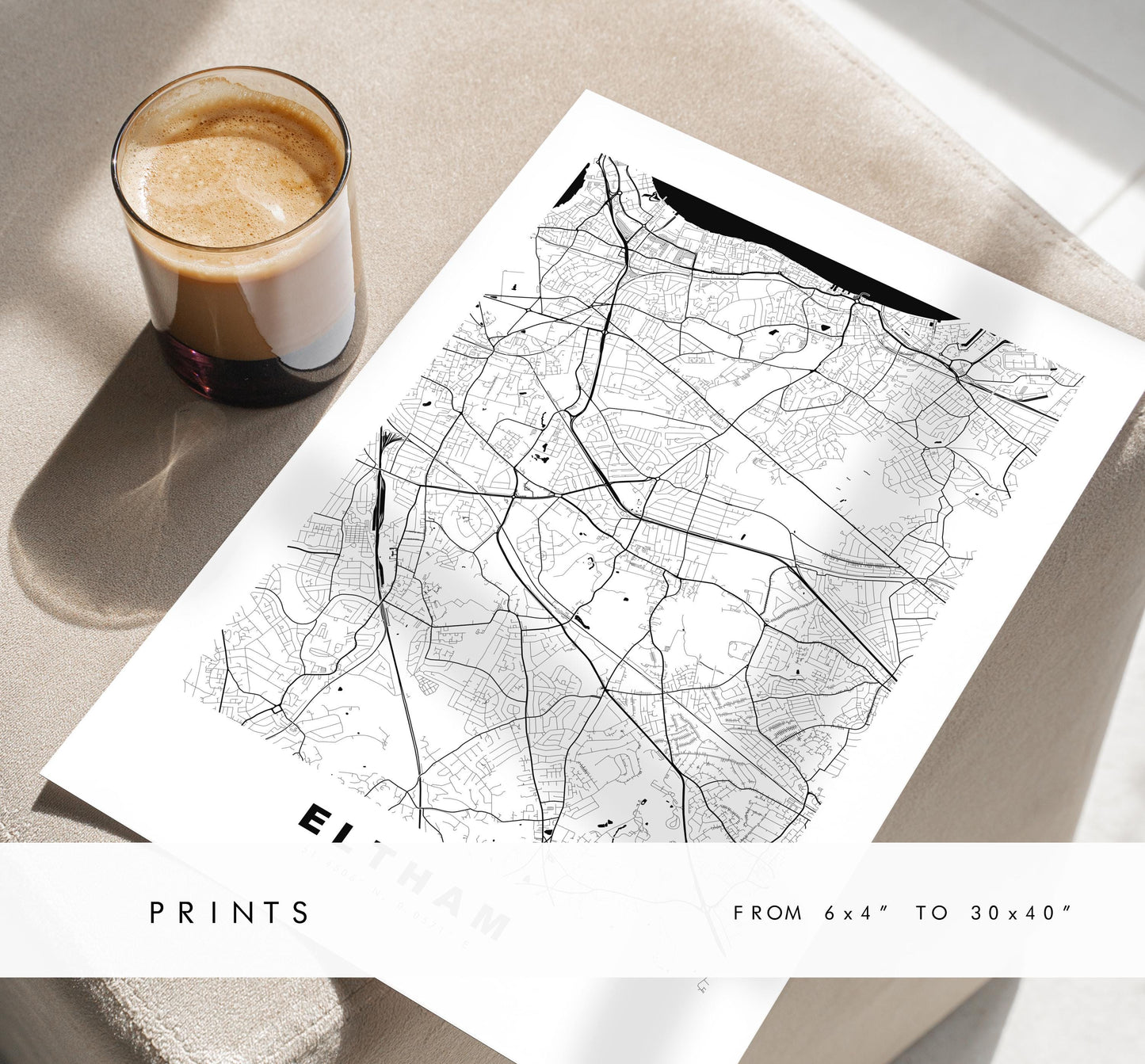 Eltham Map Print - Minimalist City Map Poster - Map Art - UK - Eltham Print - Eltham, London - Different Colours Available