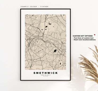 Smethwick Map Print - Minimalist City Map Poster - Map Art - UK - Smethwick Print - Smethwick, West Midlands - Different Colours Available