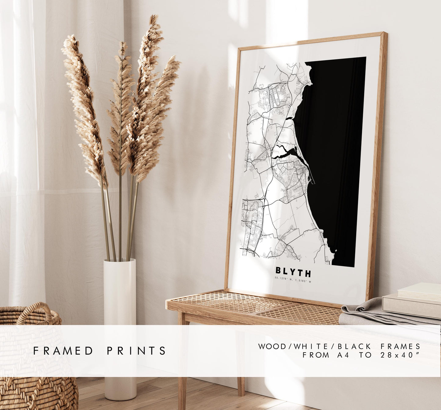 Blyth Map Print - Minimalist City Map Poster - Map Art - UK - Blyth Print - Blyth, Northumberland - Different Colours Available