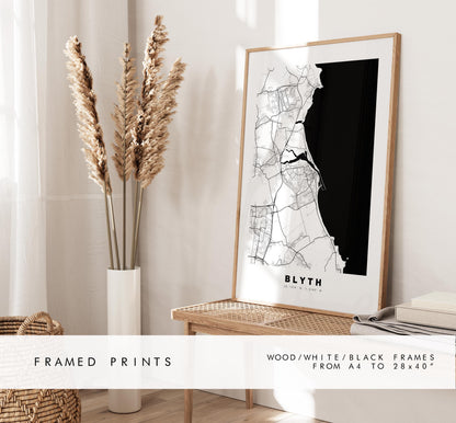 Blyth Map Print - Minimalist City Map Poster - Map Art - UK - Blyth Print - Blyth, Northumberland - Different Colours Available