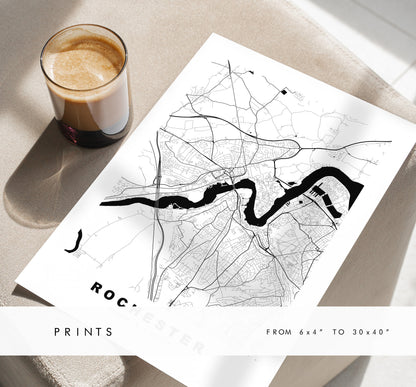 Rochester Map Print - Minimalist City Map Poster - Map Art - UK - Rochester Print - Rochester Poster - Different Colours Available
