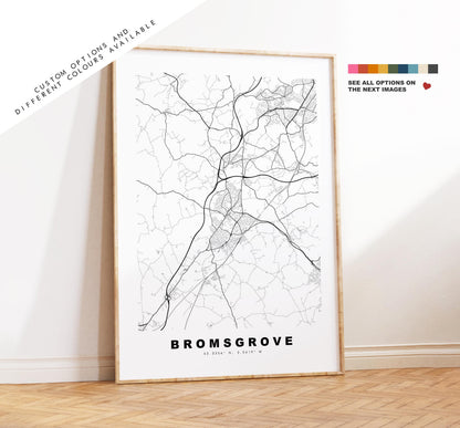 Bromsgrove Map Print - Minimalist City Map Poster - Map Art - UK - Bromsgrove Print - Worcestershire - Different Colours Available
