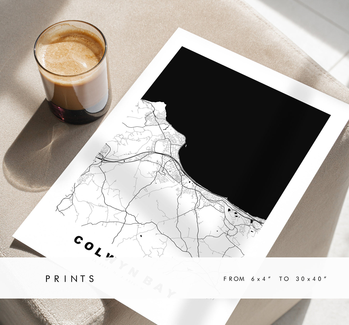 Colwyn Bay Map Print - Minimalist City Map Poster - Map Art - Wales - UK - Colwyn Bay Print - Colwyn Bay Poster - Different Colours Available