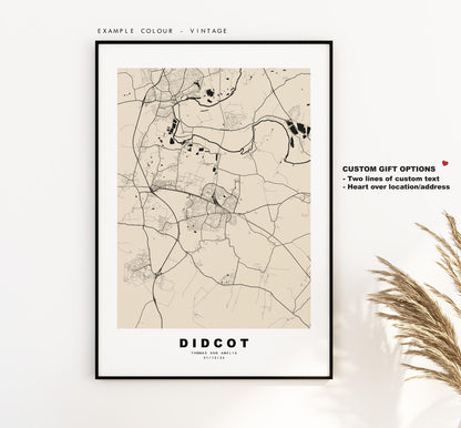 Didcot Map Print - Minimalist City Map Poster - Map Art - UK - Didcot Print - Didcot, Oxfordshire - Different Colours Available