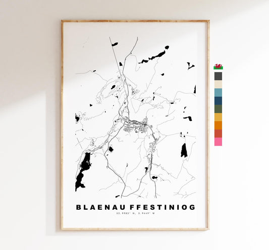 Blaenau Ffestiniog Map Print - Minimalist City Map Poster - Map Art - Wales - UK - Blaenau Ffestiniog Print - Different Colours Available
