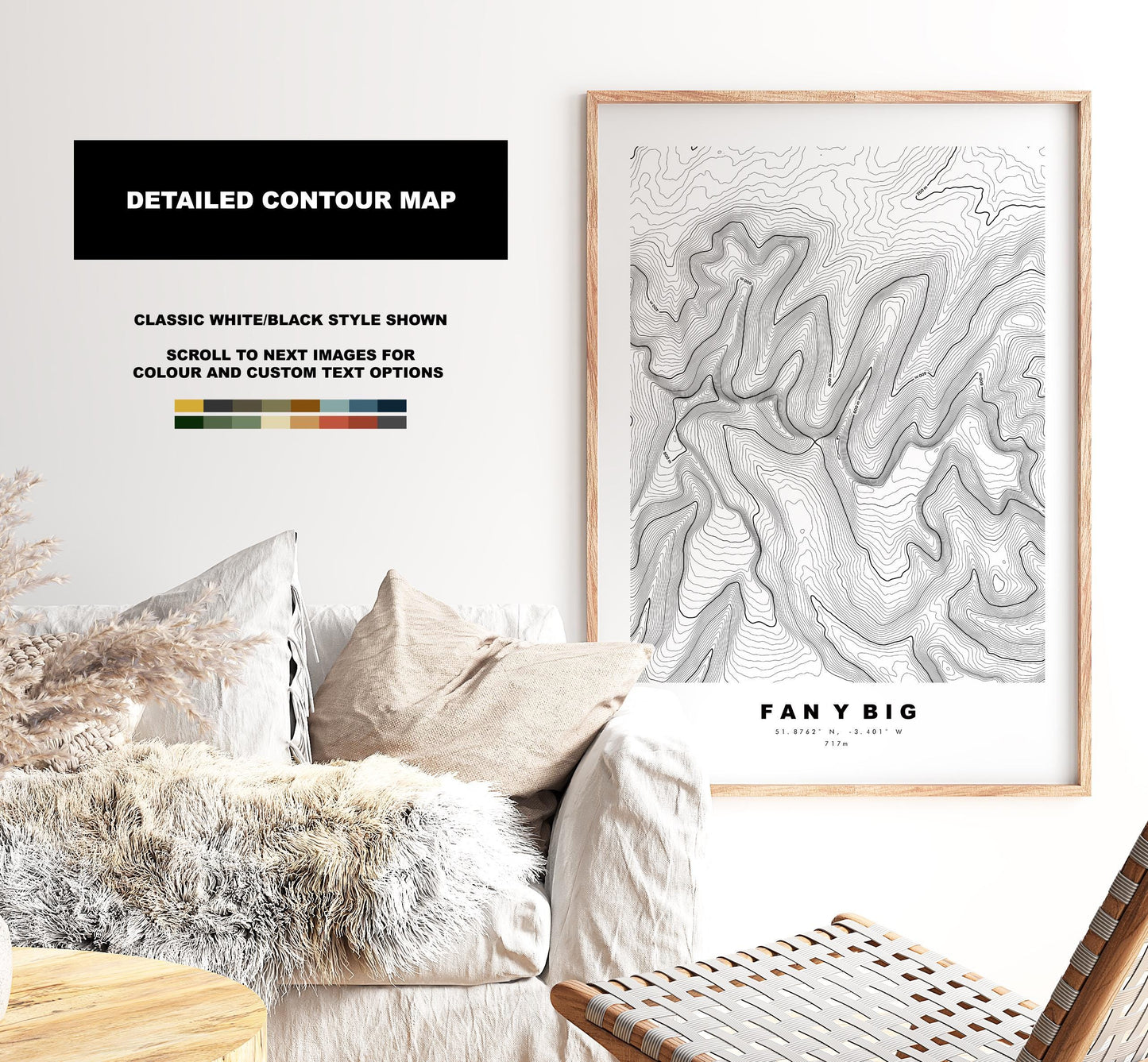 Fan y Big Map Print - Contour Map - Fan y Big Poster - Wales - Topographic Map - Print - Poster - Wall Art - Horseshoe Walk - Brecon Beacons